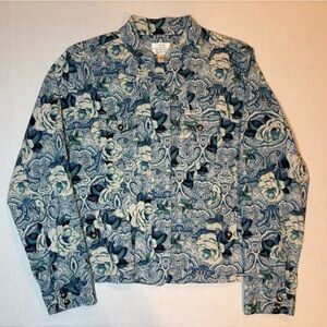Christopher & Banks cotton blend blue floral print button down denim jacket XL
